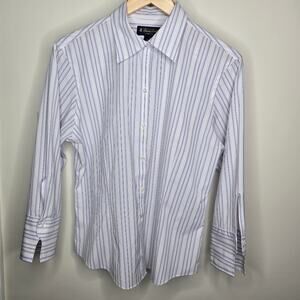 Brooks Brothers Women's Fitted Stretch Non-Iron White Striped Shirt Size 10